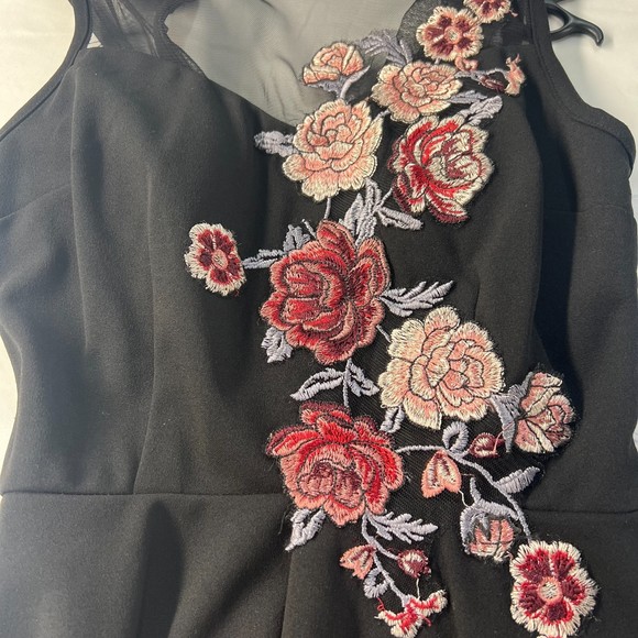 90’s Speechless Black Sheer Mesh and Floral Embroidery Hi-Low Dress XS - Picture 3 of 10